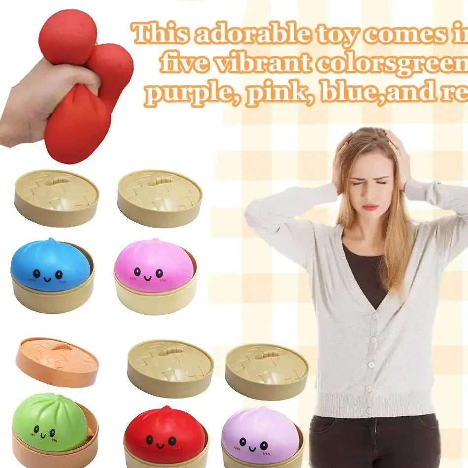 Dumpling Squishy Cute Colorful Bun Toy Slow Rising Stress Relief Fidget Toy for Kids Adults Anti-Anxiety Gif