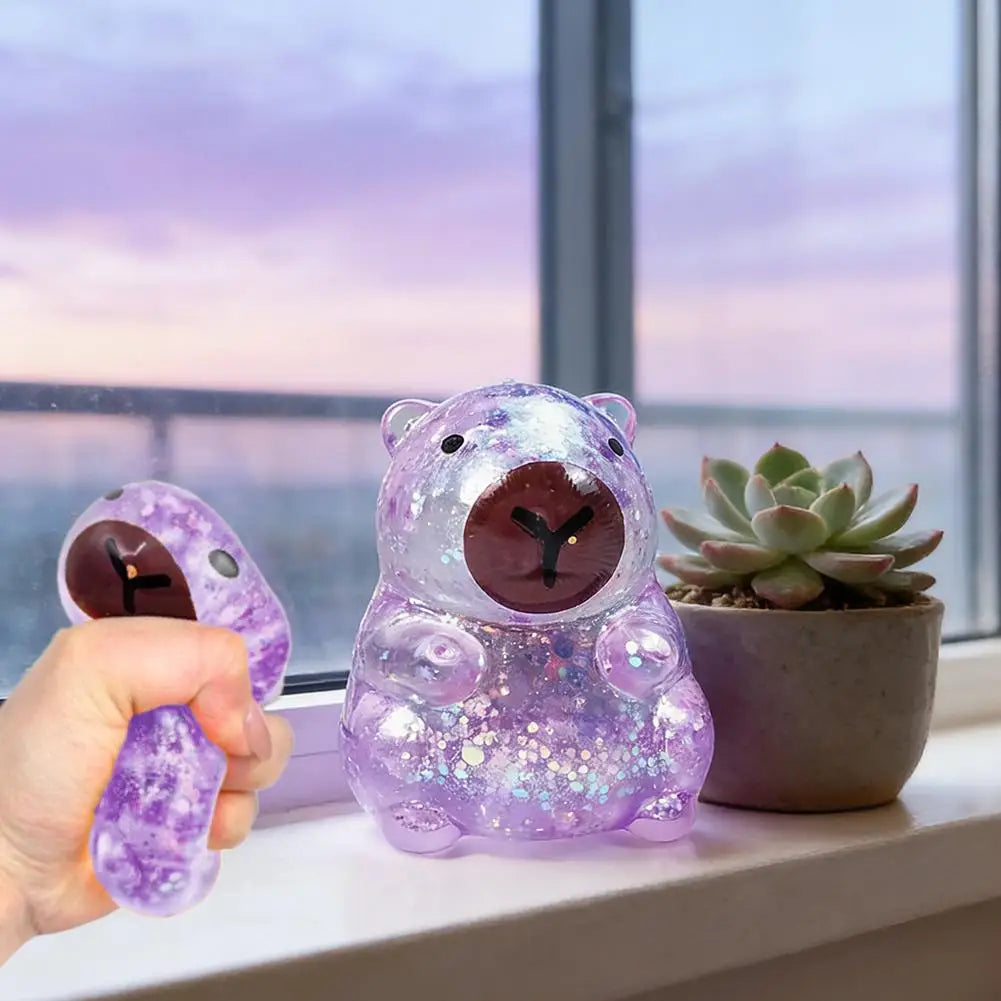 Glitter Capybara Squishy Toy Stress Relief Toy Hand Squeeze Fidget Decompression Toy for Adults Kids Gift