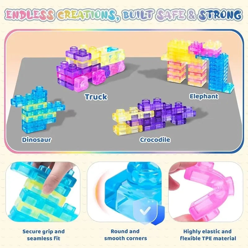 HOT!! Squishy Jelly Building Blocks Soft Stretchy Sensory Toys For Kids Teens Perfect For Party Playroom Table Decor BirthdayGift