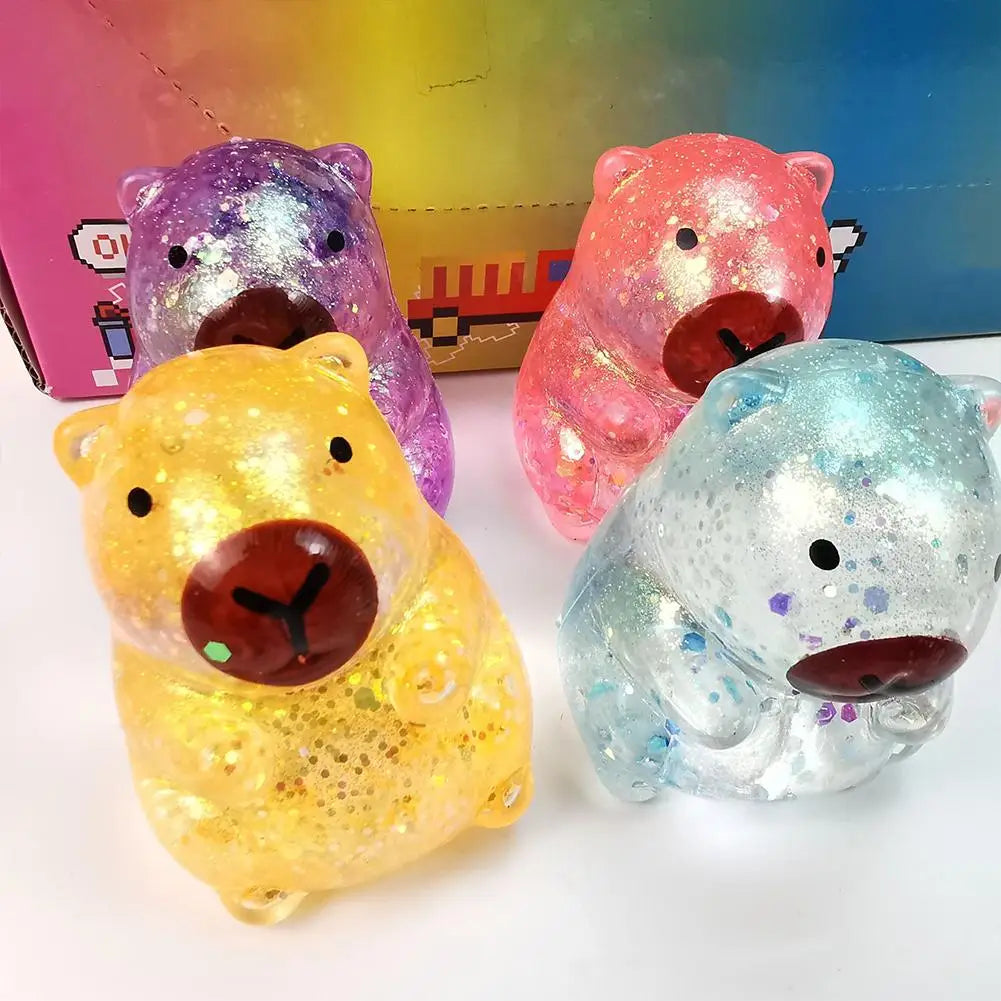 Glitter Capybara Squishy Toy Stress Relief Toy Hand Squeeze Fidget Decompression Toy for Adults Kids Gift