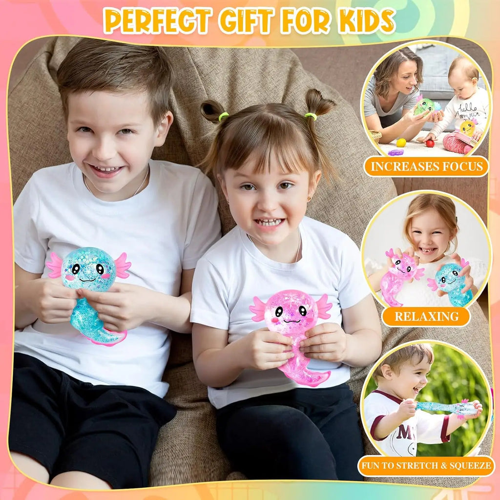Squishy Axolotl Stress Relief Toy Glitter Malt Sugar Amphibian Fidget Toy for Kids Soothing Birthday Party Favors Gift