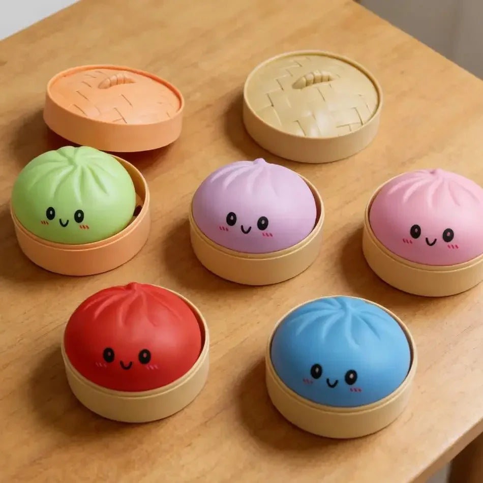 Dumpling Squishy Cute Colorful Bun Toy Slow Rising Stress Relief Fidget Toy for Kids Adults Anti-Anxiety Gif