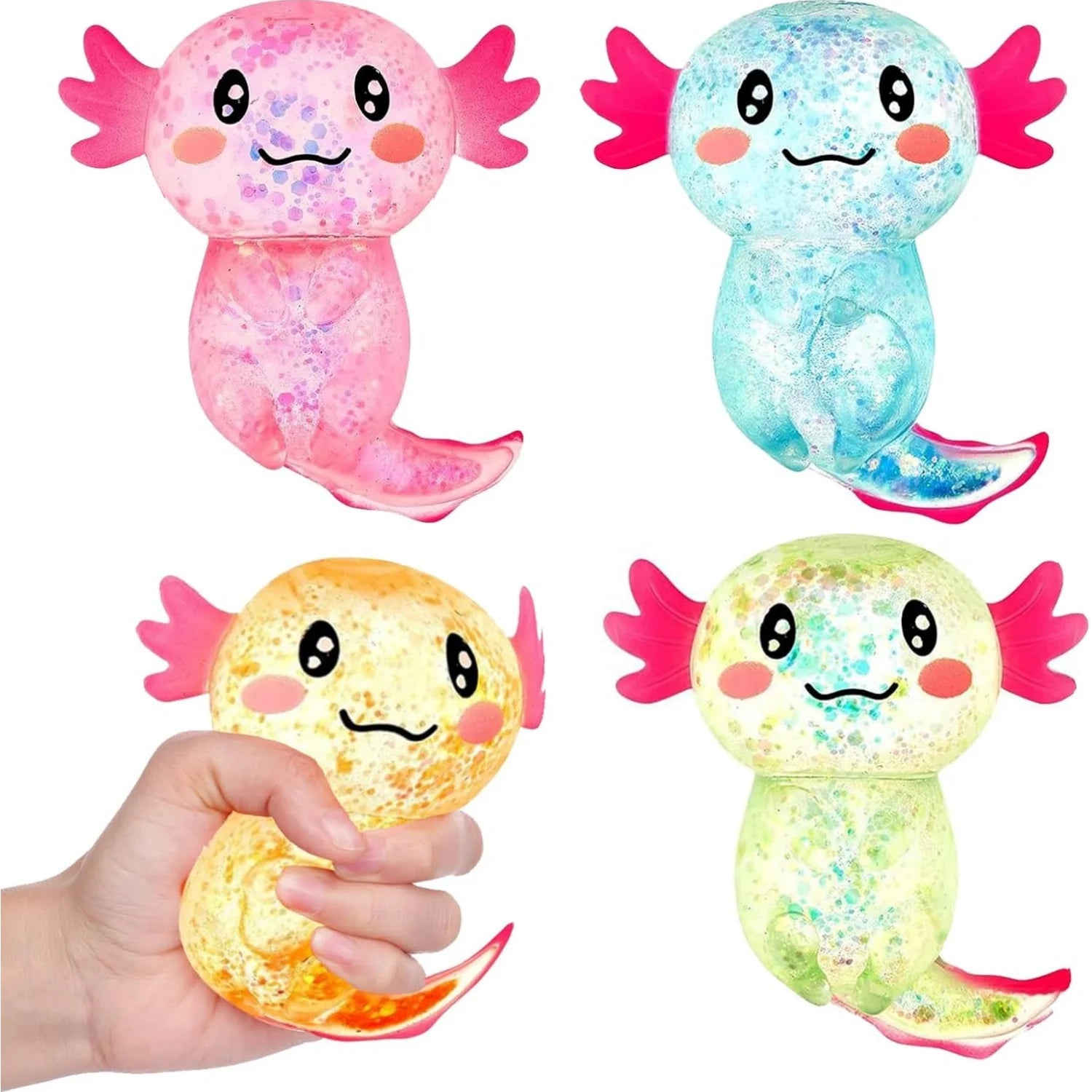 Squishy Axolotl Stress Relief Toy Glitter Malt Sugar Amphibian Fidget Toy for Kids Soothing Birthday Party Favors Gift