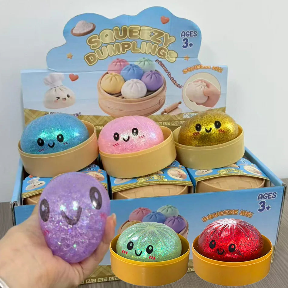 Dumpling Squishy Cute Colorful Bun Toy Slow Rising Stress Relief Fidget Toy for Kids Adults Anti-Anxiety Gif