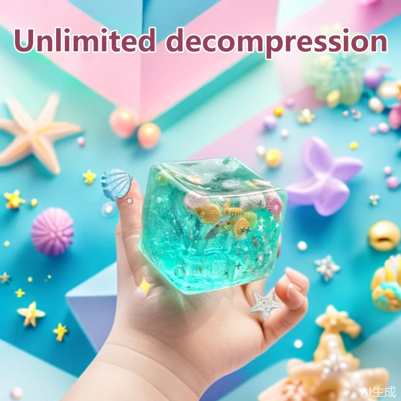 Squishy Stress Balls Cube Ocean Sensory Fidget Toy Slow Rise Squishy Toys for Kids and Adults Squeeze Relax Gift 2026 New
