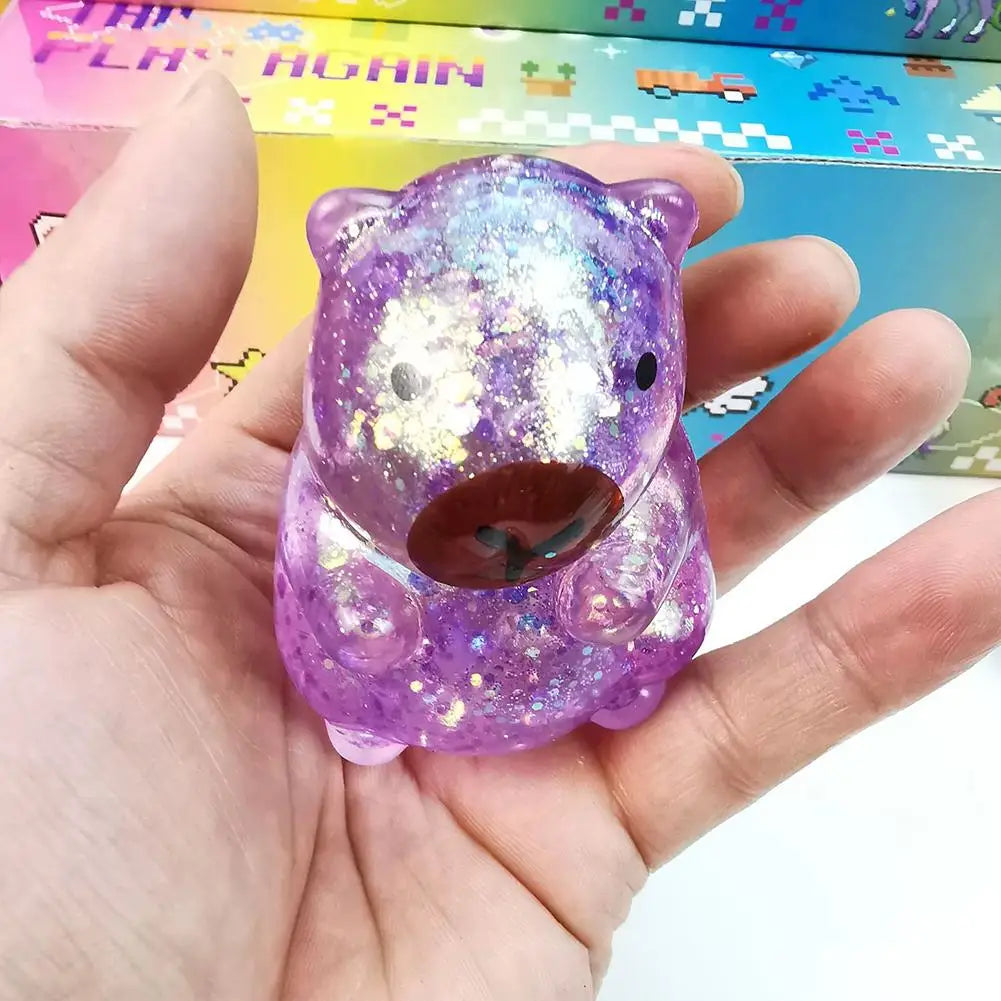 Glitter Capybara Squishy Toy Stress Relief Toy Hand Squeeze Fidget Decompression Toy for Adults Kids Gift