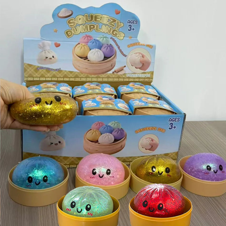 Dumpling Squishy Cute Colorful Bun Toy Slow Rising Stress Relief Fidget Toy for Kids Adults Anti-Anxiety Gif