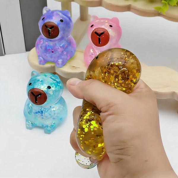 Glitter Capybara Squishy Toy Stress Relief Toy Hand Squeeze Fidget Decompression Toy for Adults Kids Gift