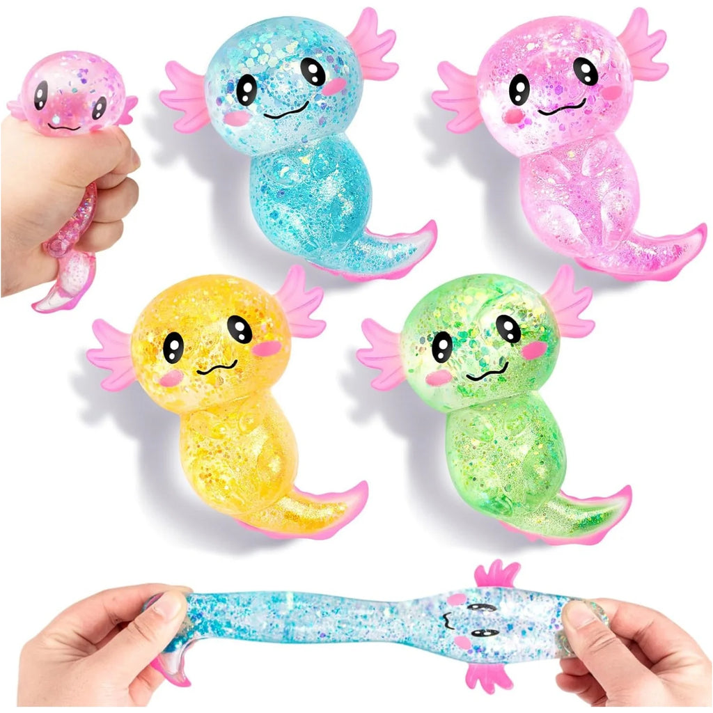 Squishy Axolotl Stress Relief Toy Glitter Malt Sugar Amphibian Fidget Toy for Kids Soothing Birthday Party Favors Gift