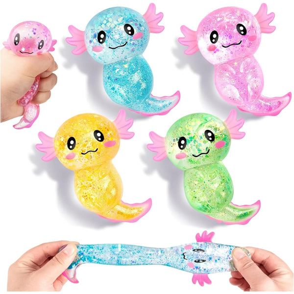 Squishy Axolotl Stress Relief Toy Glitter Malt Sugar Amphibian Fidget Toy for Kids Soothing Birthday Party Favors Gift