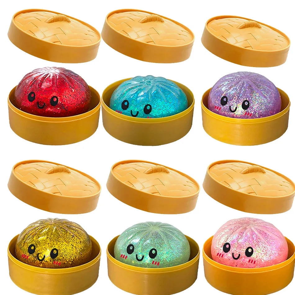 Dumpling Squishy Cute Colorful Bun Toy Slow Rising Stress Relief Fidget Toy for Kids Adults Anti-Anxiety Gif