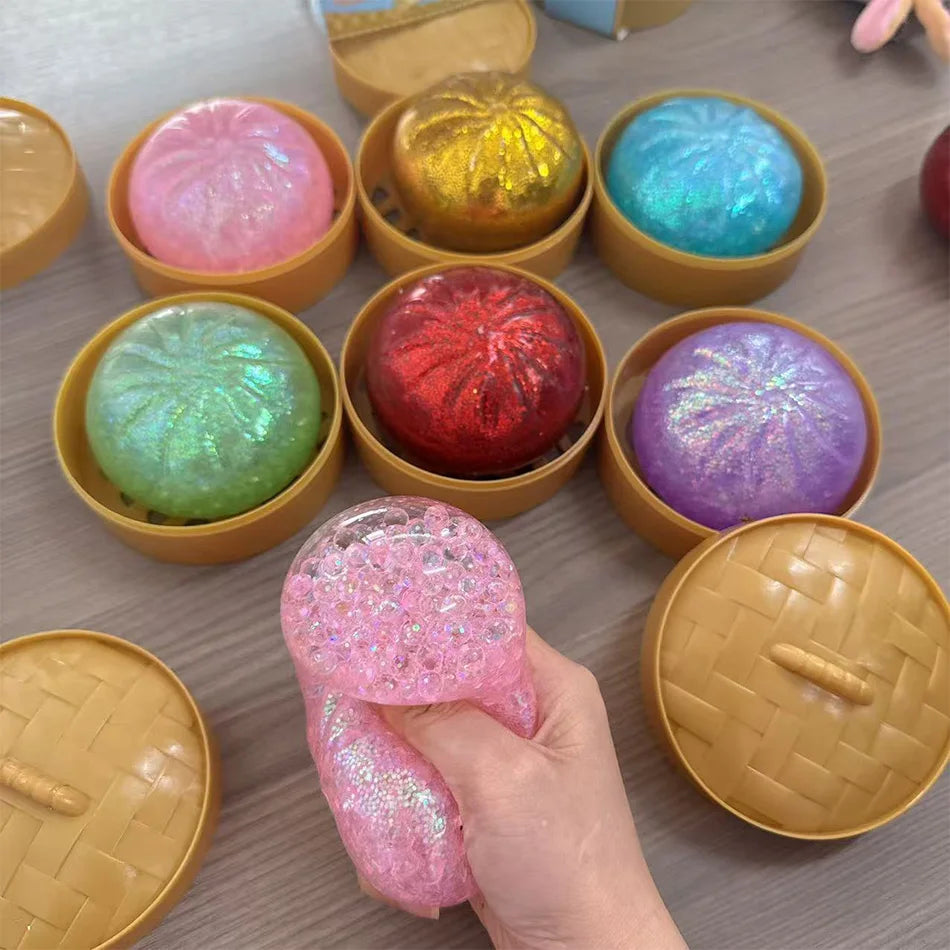 Dumpling Squishy Cute Colorful Bun Toy Slow Rising Stress Relief Fidget Toy for Kids Adults Anti-Anxiety Gif