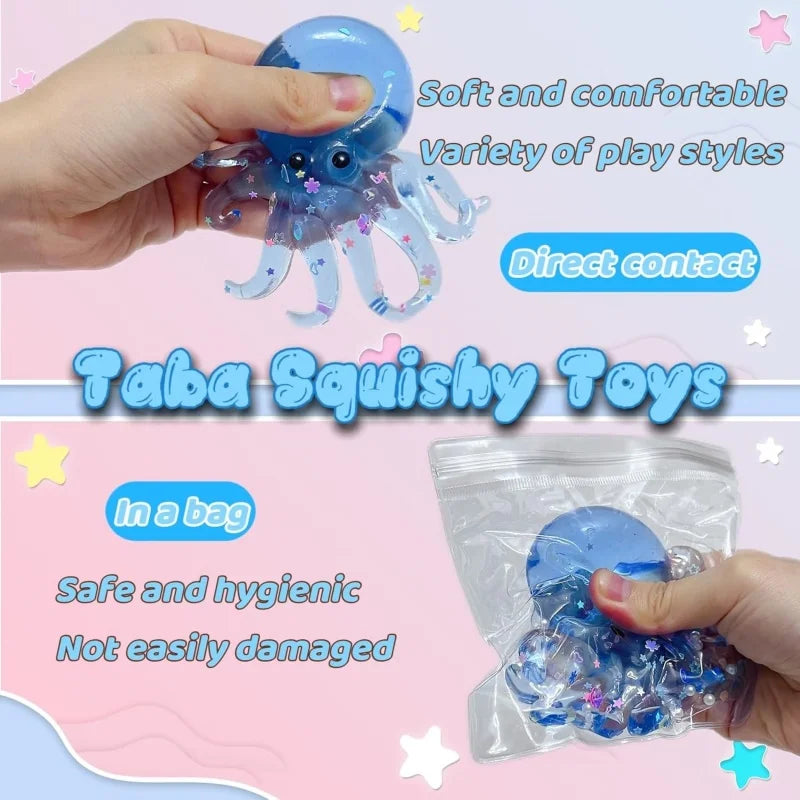 Glitter Octopus Taba Squishy Sugar Stress Ball for Kids Cute Animals Squeeze Fidget Toy Squishy Ocean Sensory Decompression Gift