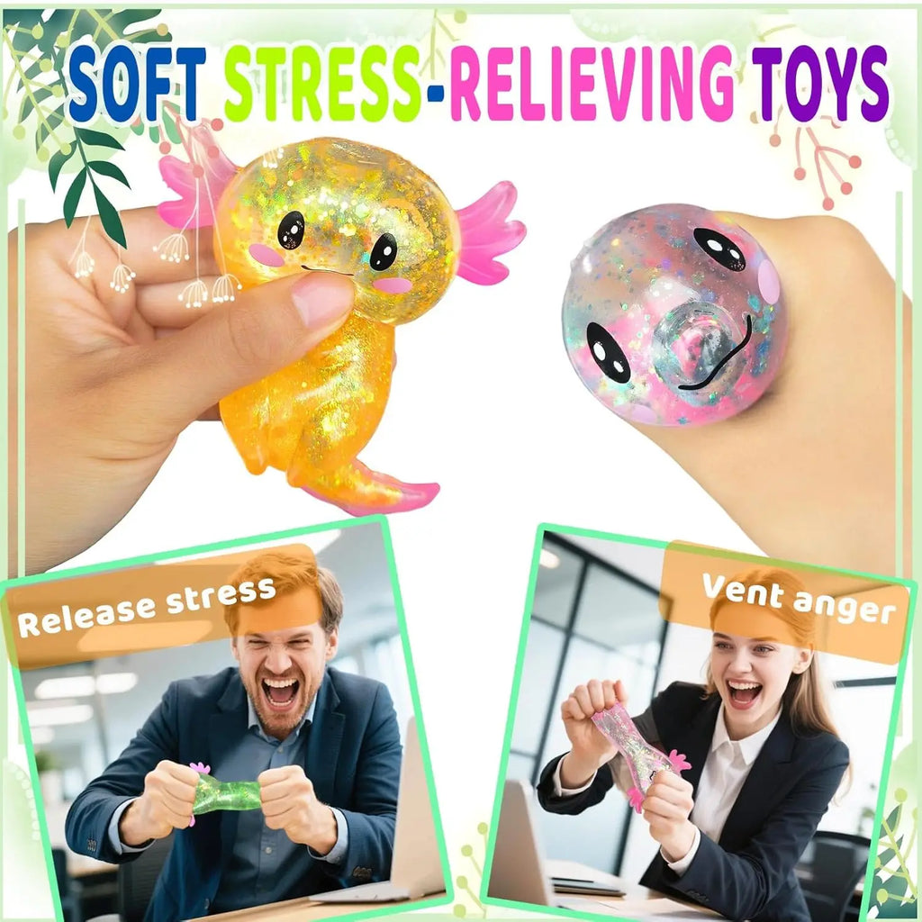 Squishy Axolotl Stress Relief Toy Glitter Malt Sugar Amphibian Fidget Toy for Kids Soothing Birthday Party Favors Gift