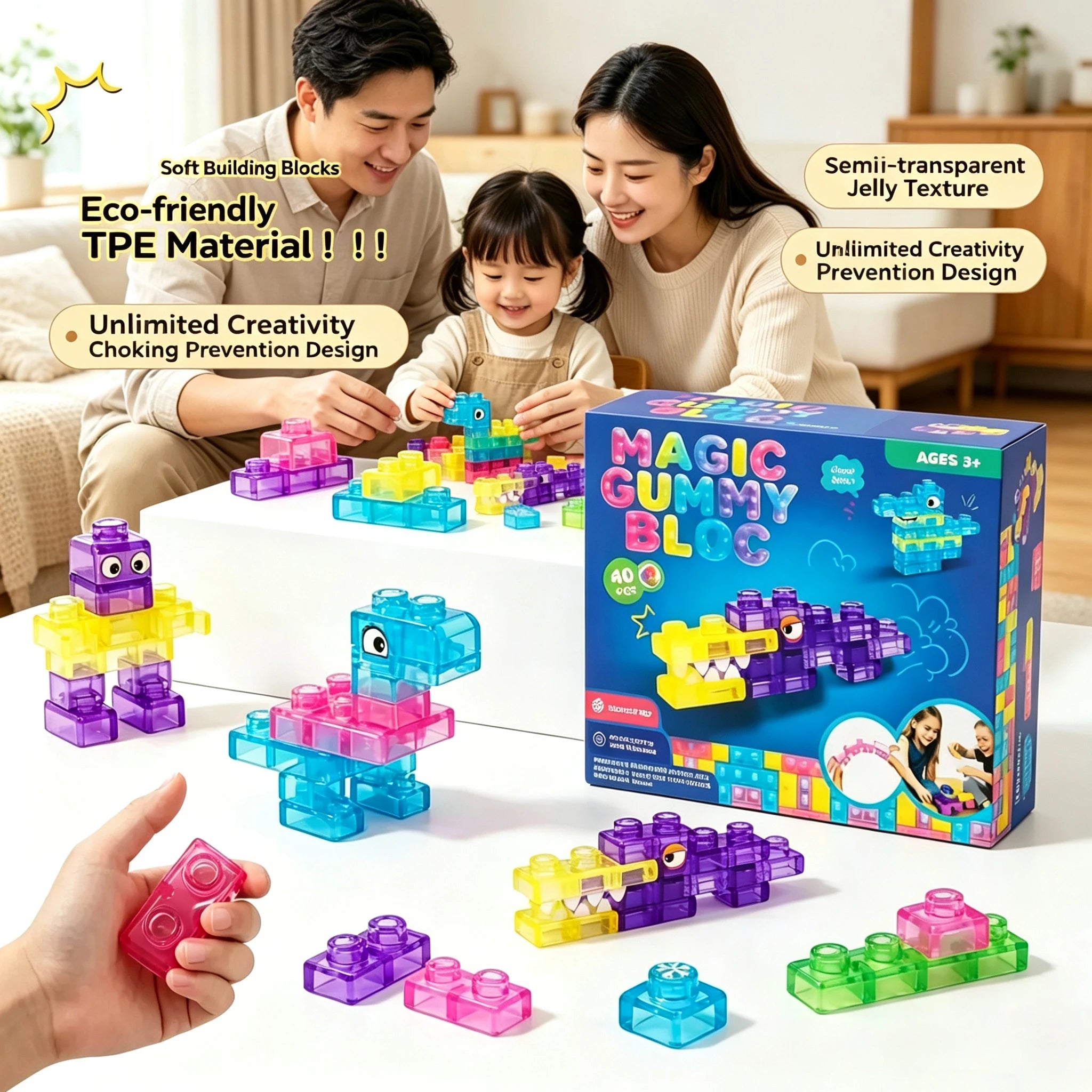 HOT!! Squishy Jelly Building Blocks Soft Stretchy Sensory Toys For Kids Teens Perfect For Party Playroom Table Decor BirthdayGift
