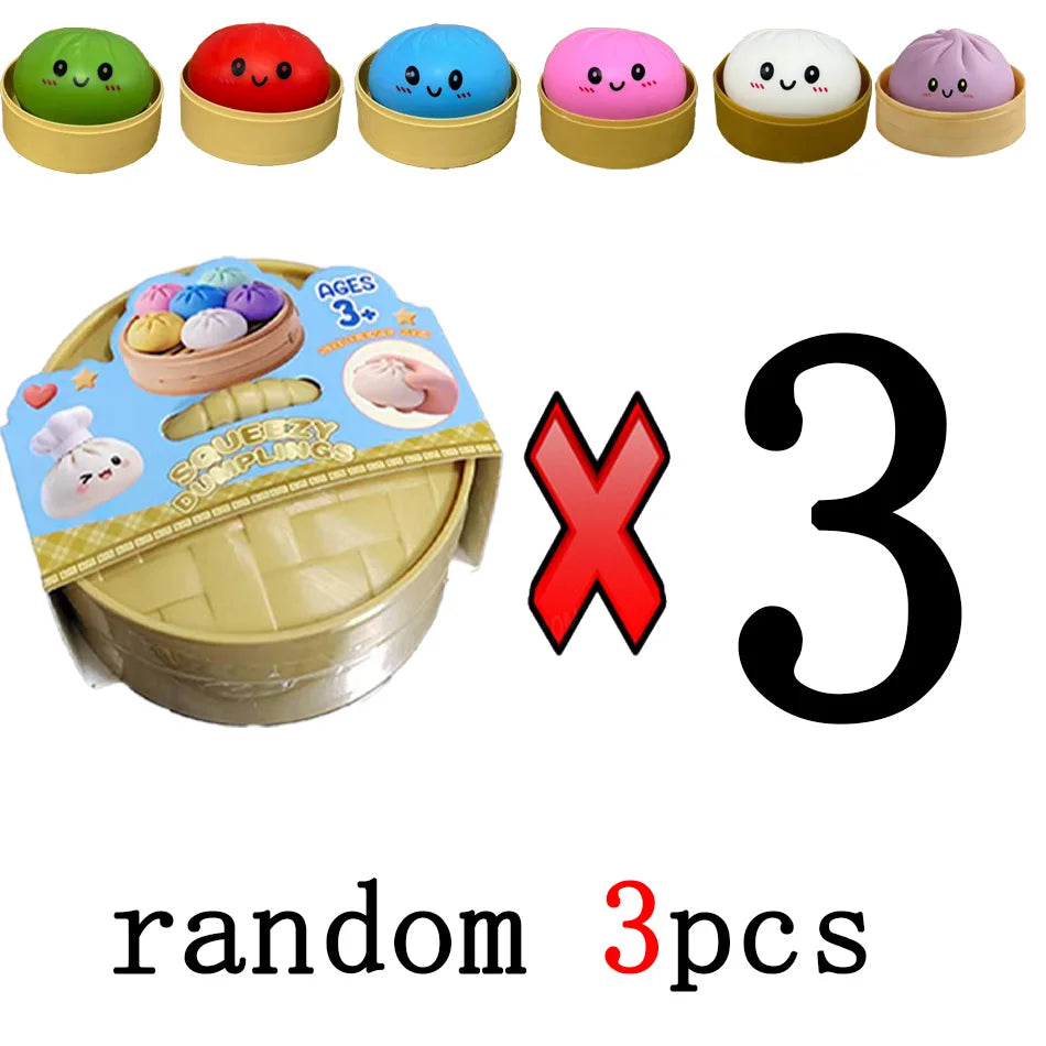 Dumpling Squishy Cute Colorful Bun Toy Slow Rising Stress Relief Fidget Toy for Kids Adults Anti-Anxiety Gif